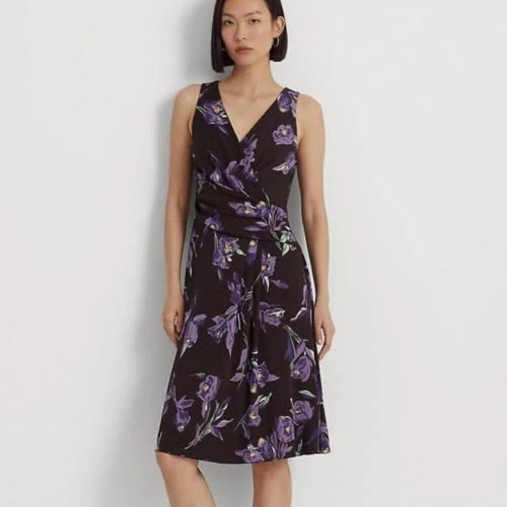 LRL‎ Black Label Floral Surplice Jersey Midi Dress